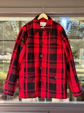 WeSc Wool Red/Black Checkered Buffalo Plaid Mackinaw Coat - Mens Large - EUC