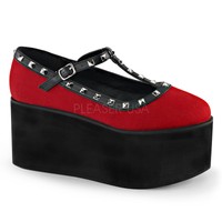 Demonia Click-07 Ladies Red Canvas White Vegan Leather Platform Mary Jane Shoes Demonia Click-07 Ladies Red Canvas White Vegan Leather Platform Mary Jane Shoes
