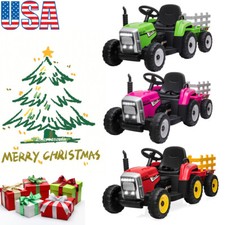 12V Kids Ride On Tractor w/ Trailer  Remote Control Kids Car Vehicle Toys Gifts