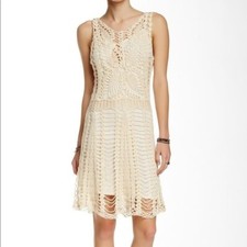 Womens Free People Macrame Mini Dress in Ivory Combo Size S Small