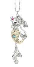GANZ Silver & Gold Tone Car Charm MERMAID with 3 Dangle Shell Charms