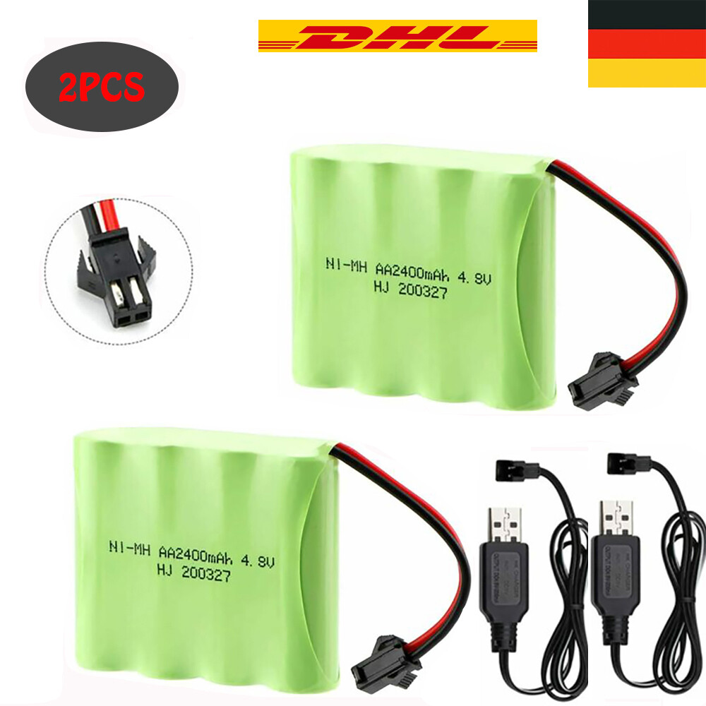 2pcs 4.8V Ni-MH Akku 2400mAh mit SM-2P 2Pin Stecker Ladegerät für RC Truck Cars