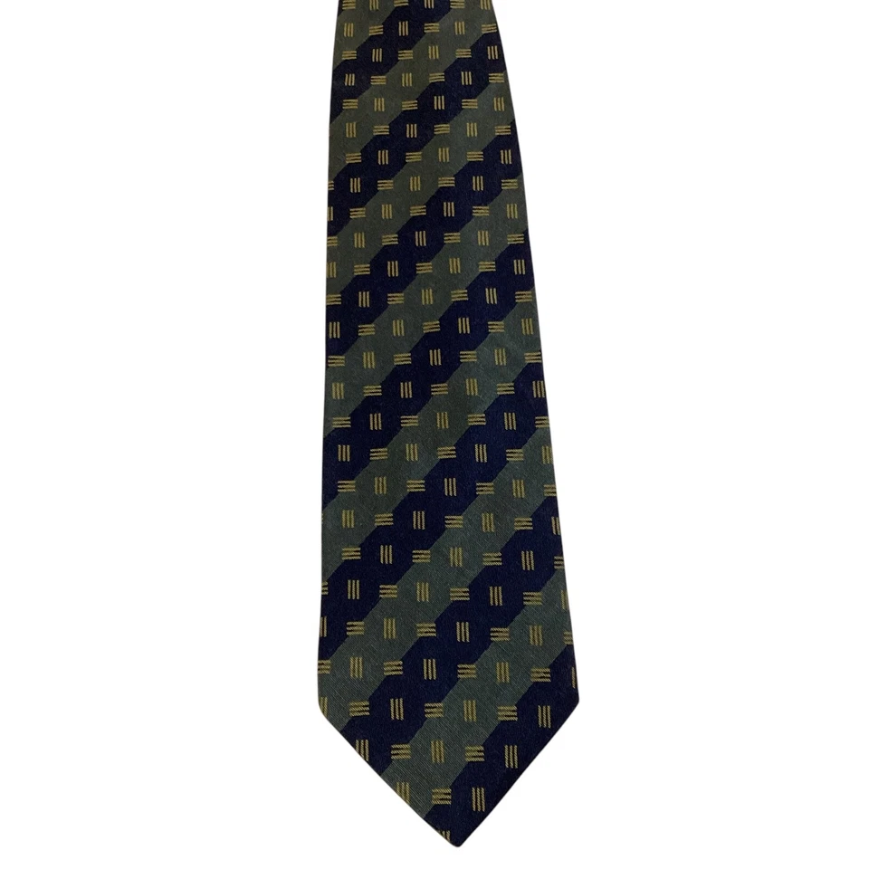 GIORGIO ARMANI Cravatte Cotton/Silk Necktie ITALY Designer STRIPE Blue/Green EUC - Image 2 of 3