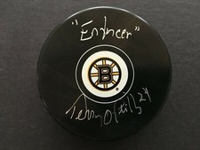TERRY O'REILLY AUTOGRAPHED PUCK "ENFORCER" INSCRIPTION  JSA