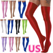 Women's Opaque Stockings Soft Over Knee Shiny Glossy Thigh High Tights Socks
