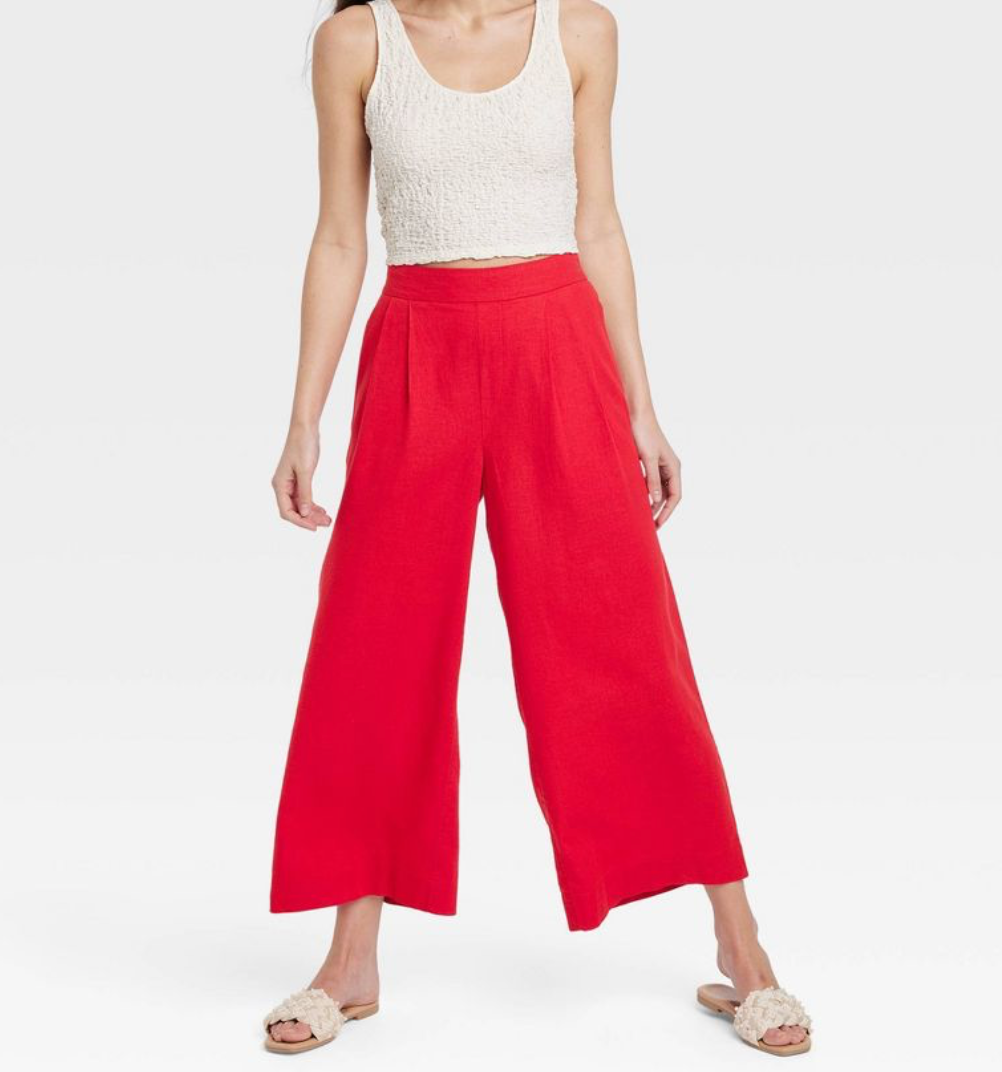Women's Super High-Rise Wide Leg Linen Culotte Pants A New Day Red