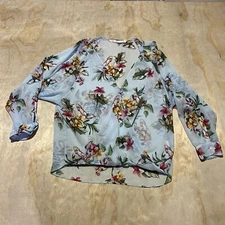 ZARA Trafaluc Collection Blouse Top Blue Flower  Long Sleeve  XS