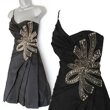 Karen Millen Black Taffeta 1 Shoulder Embellished Jewel Cocktail Prom Dress 10
