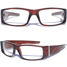 Clear Lens Glasses Brown Polished Frame Bold Rectangular Nerd Eyeglasses Eyewear