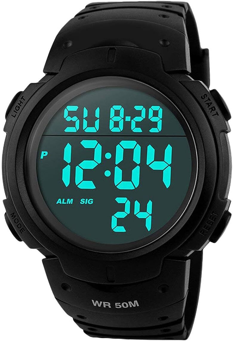 Mens Digital Watches, 5 ATM Waterproof Sport Watch with Alarm/Stopwatch Black