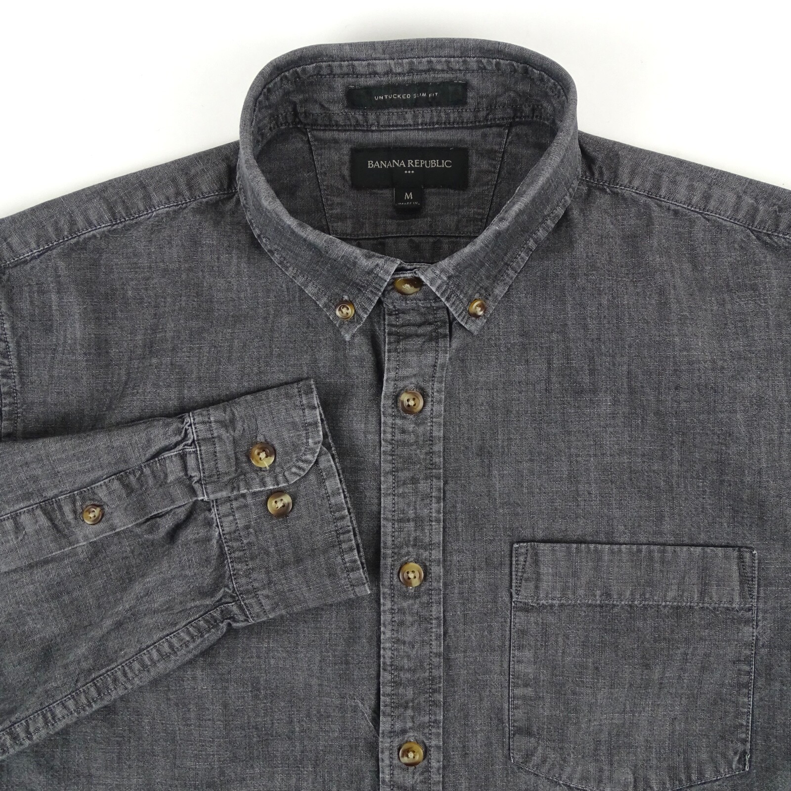 Banana Republic Untucked Slim Fit Button Up Long Sleeve Shirt Mens Size