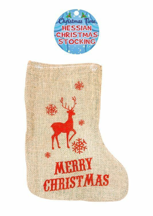 Christmas Stocking Hessian Reindeer Design 53 X 34 Cm - Christmas Party