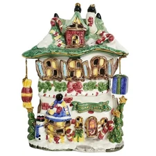 Ceramic Christmas House Tea Light Votive Holder Candy Lane Hanging Ornaments 9"