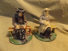 Vintage Hand Painted Cast Metal Iron Lead? Working Amish Man Woman Bookends