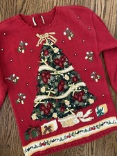 Vtg Over The Top Crazy Busy Ugly Christmas Zip Sweater Snowman XL
