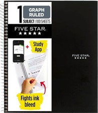 Five Star Spiral Notebook  Study App, 1 Subject, Graph Ruled Paper, Black