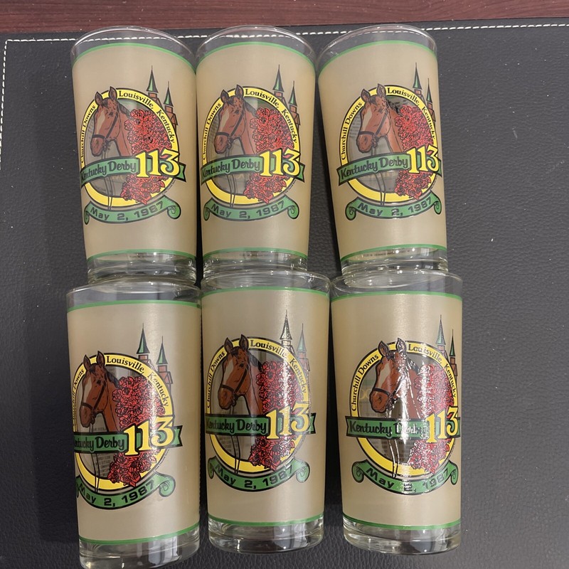 Kentucky Derby Glasses Churchill Downs May 2 1987 #113 Frosted Vintage Julep Set