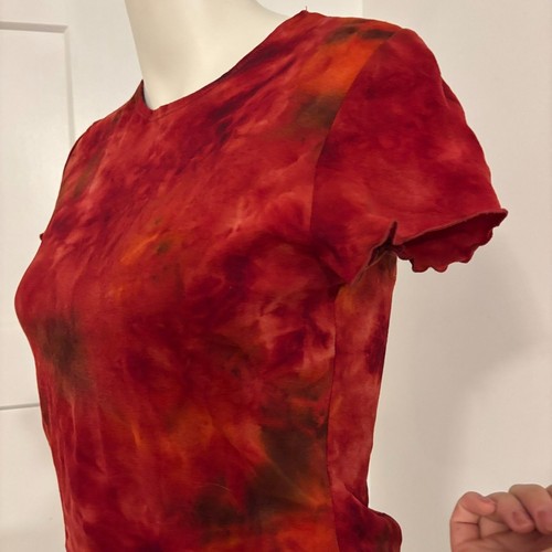 Vintage Y2K Moa Moa Größe Medium Salatsaum rot Batik Baby T-Shirt - Bild 3 von 6