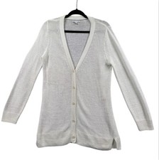 GAP Beach Cardigan Sweater Women Medium White Linen Blend Buttons Casual Cottage