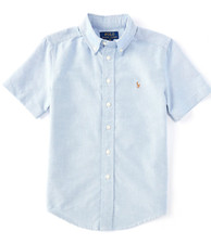 NWT Polo Ralph Lauren Big Boys Cotton Oxford Short-Sleeve Shirt Blue XL 18-20