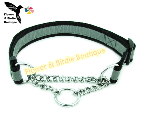 New Dog Collar Martingale Reflective Loop Half Check Chain Nylon Safety Collars - Picture 6 of 24