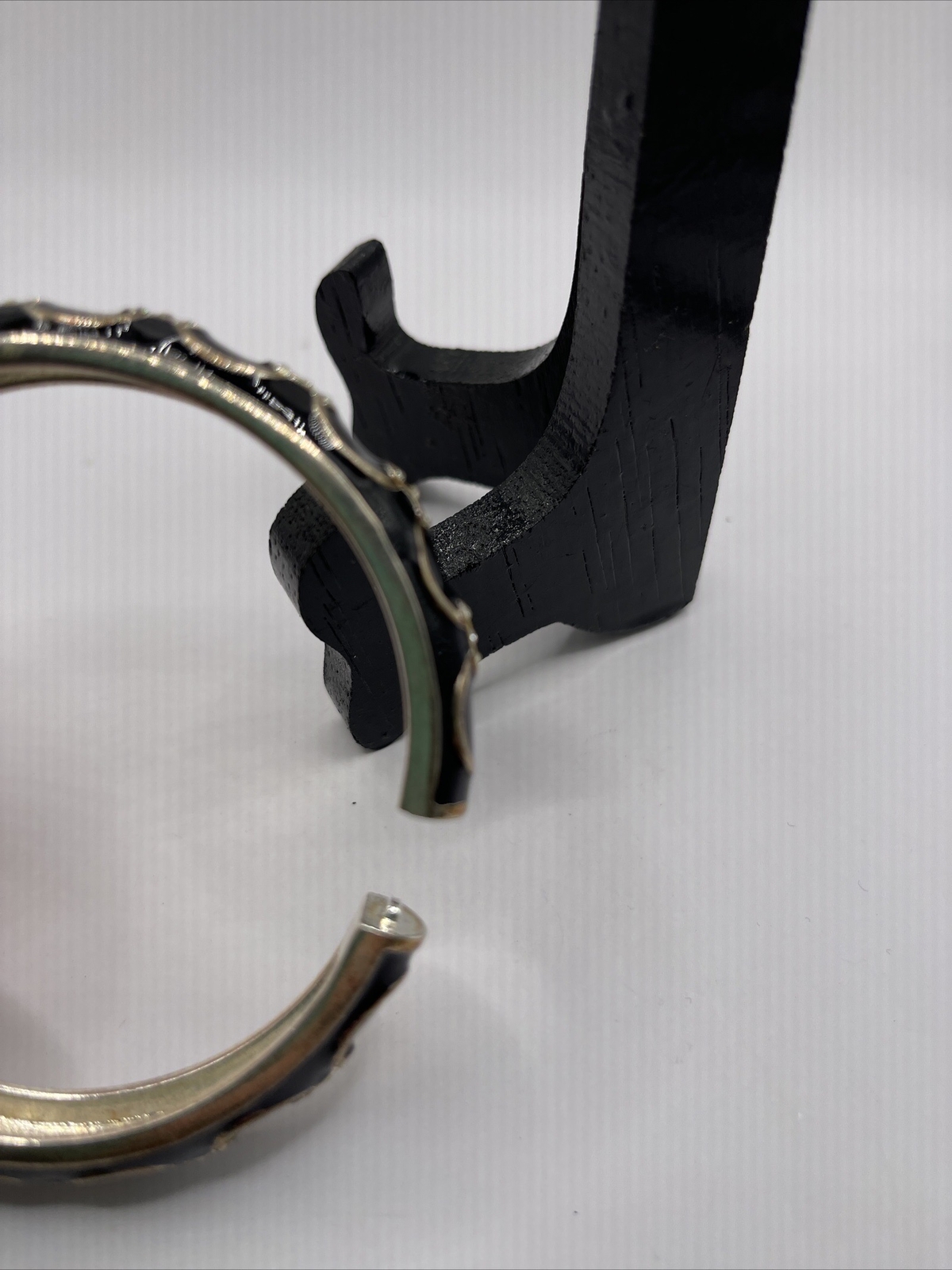 Vintage Sequin Black CZ Bangle Cuff Bracelet - image 4