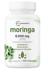 Moringa Oleifera 6000mg - 300 Capsules | Supergreens Blend for Energy & Immunity
