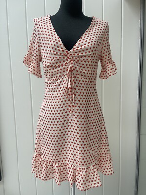 Princess Polly Eris White Red Heart Print Short Sleeve Mini Dress