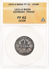 1901-A 1 Mark ANACS PF62 DCAM Germany Proof Deep Cameo