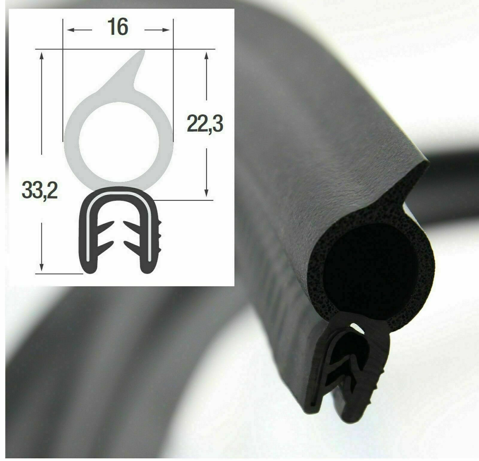 Kantenschutz-Dichtprofil - PVC/EPDM - mit Dichtung oben - Klemmbereich  2-4mm