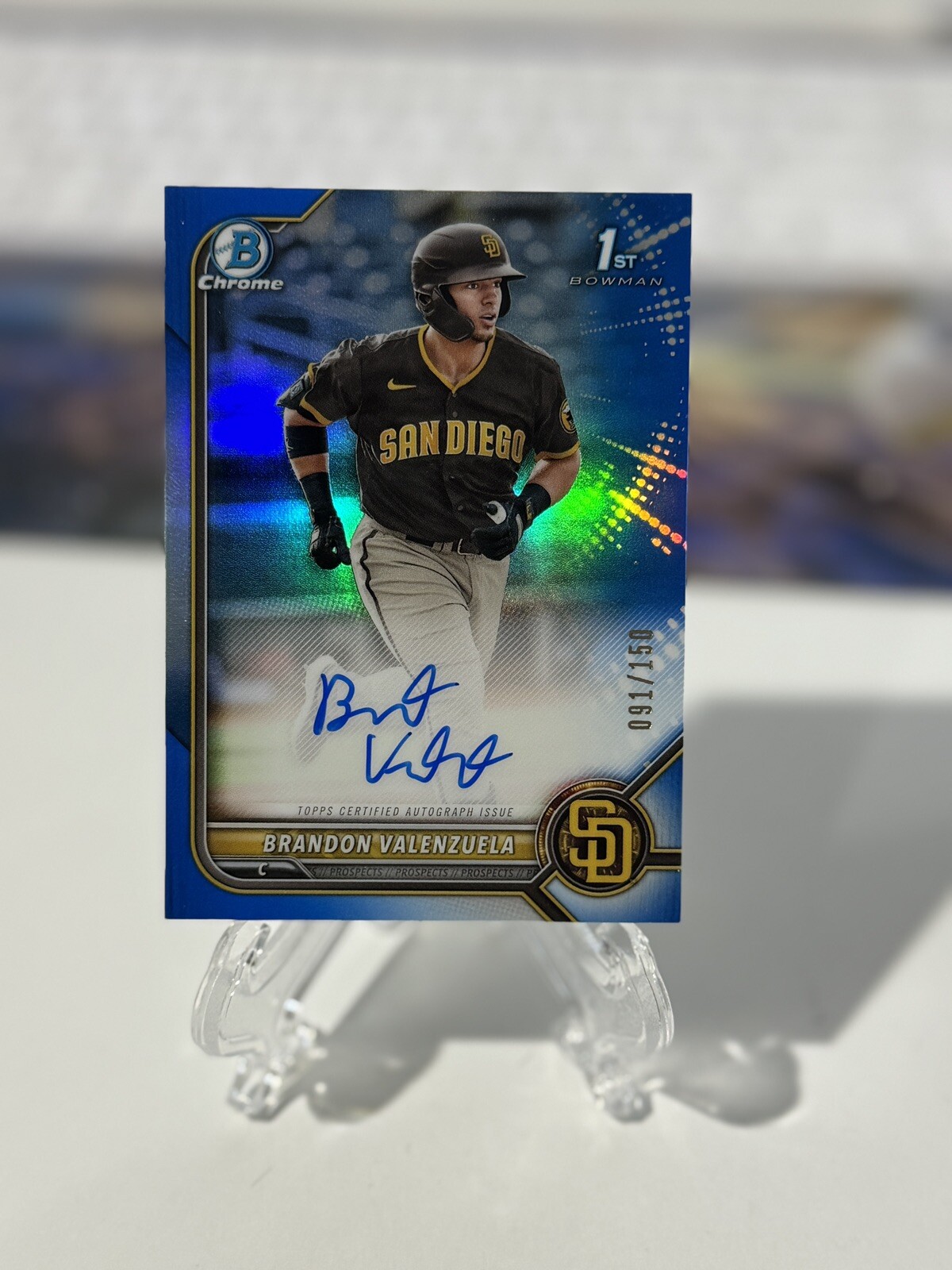 2022 Bowman Chrome Brandon Valenzuela 1st Prospect Blue Refractor Auto #091/150