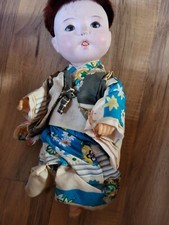Vintage Bisque Ichimatsu Baby Boy Doll Gofun String Head Jointed Glass Eyes Doll