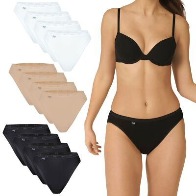 SLOGGI Damen Taillenslip Basic+ Tai Slip Elastikbund schwarz weiß beige 4er Pack