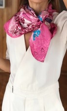 Dark Pink Green Scarf, Floral Soft Square Silk Scarf, Multicolor Print Scarves