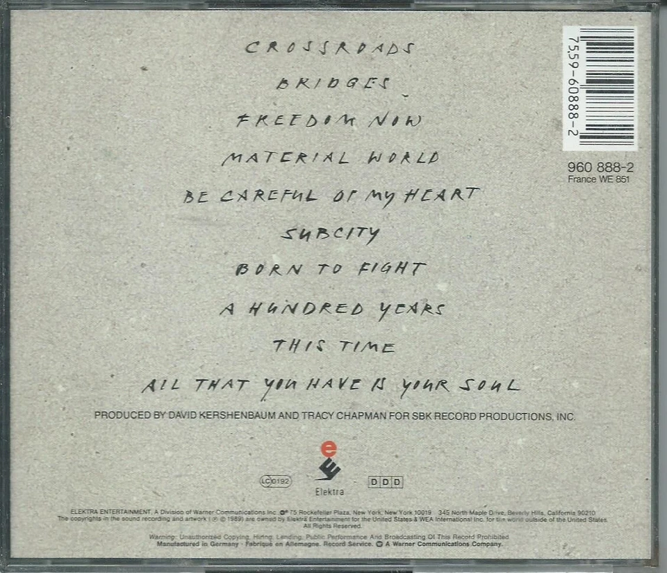 TRACY CHAPMAN "CROSSROARDS" 1989 GERMAN IMPORT CD ALBUM DDD - Image 2 of 2