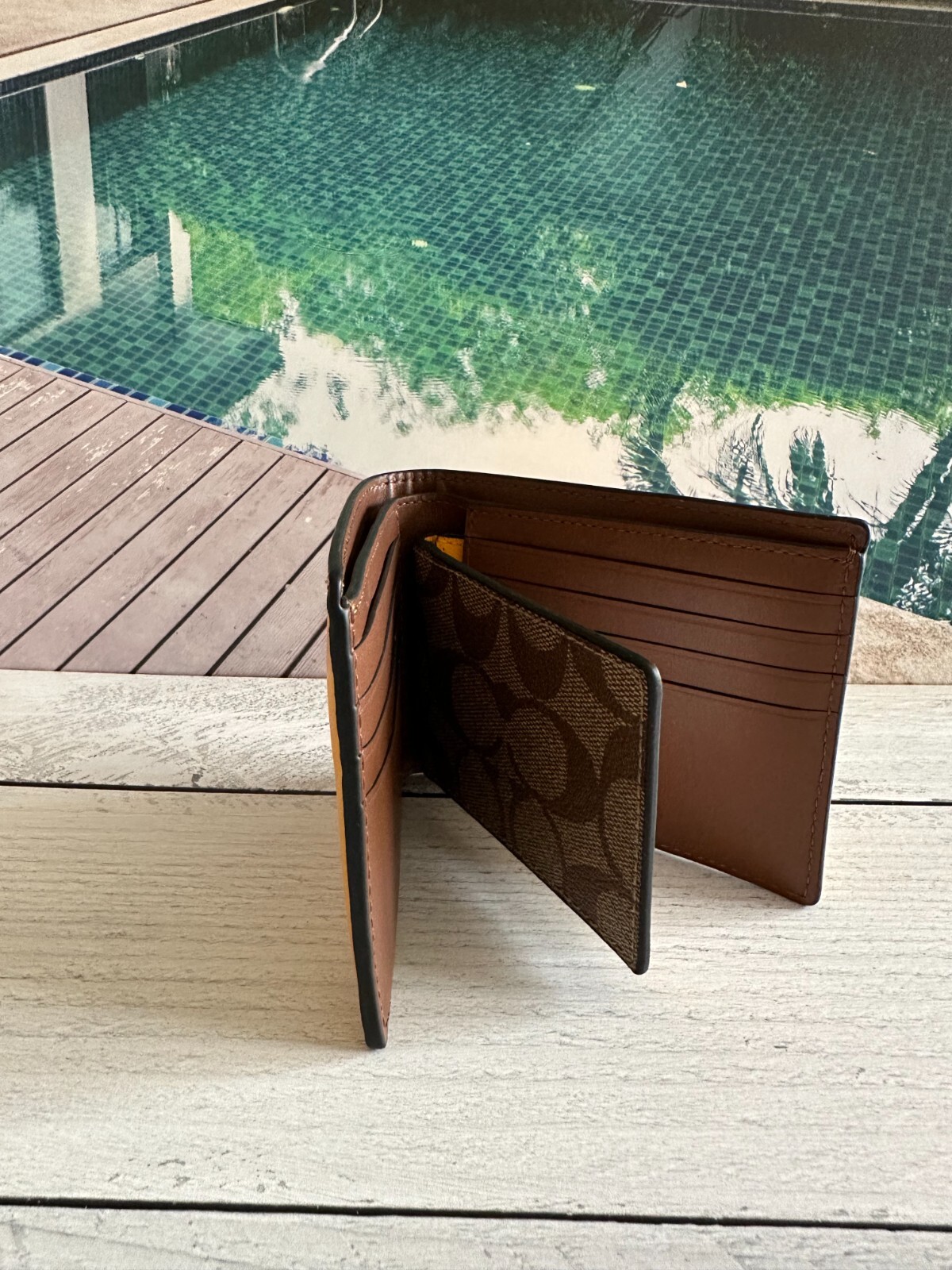 Coach Wallet Mens Yellow Leather 3 In 1 Billfold ID Wallet Signature