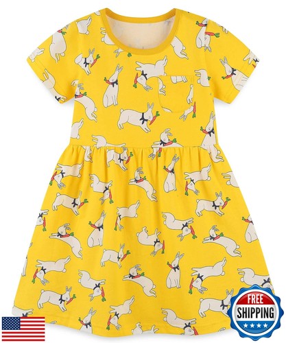 Baby Girl's Summer Dress Easter Outfits Clothes,Kids Bunny Cotton Short Sleev
