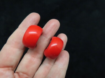 Vintage A Classic Wide Red Hoop Pierced Earrings