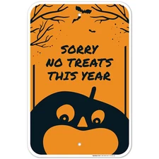 Halloween Decorations Sorry No Treats This Year Sign, Bats, Pumpkins,