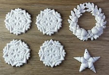 Lot of 6 Margaret Furlong Bisque Christmas Ornaments Wreath Snowflake Shell