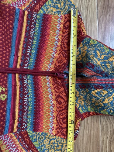 Luxus IVKO extra feine Lammwolle Mantel mit Kapuze Long Cardigan Ethno Blumen Strick S - Bild 11 von 14