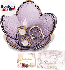 Purple Flower Jewelry Dish Glass Ring Holder Dish Jewelry Tray Cute Vanity Organ