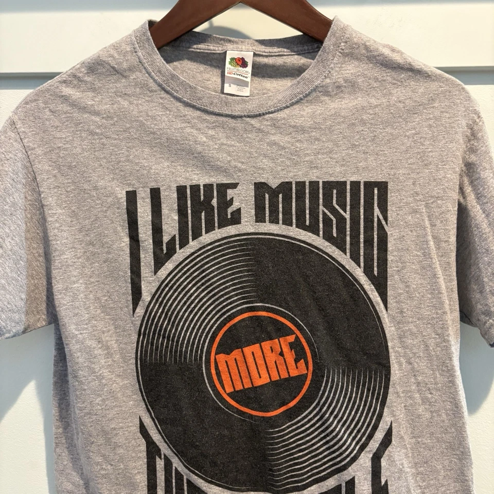 I Like Music More Than People T Shirt Women Small Light Gray Graphic Tee Record - Image 4 of 4