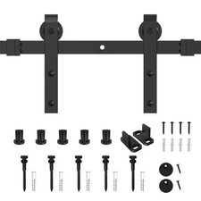 6 Ft./72 In. Frosted Black Sliding Barn Door Hardware Track Kit for Single with