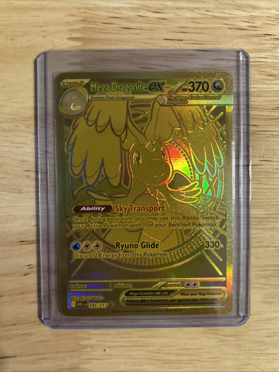 mega rarest pokemon card Mega Dragonite Ex 295/217 GOLD HYPER RARE POKEMON ASCENDED HEROES