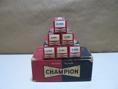 Vintage 6 Champion C-16-C Empty Spark Plug Boxes in Original Box 1962 1963