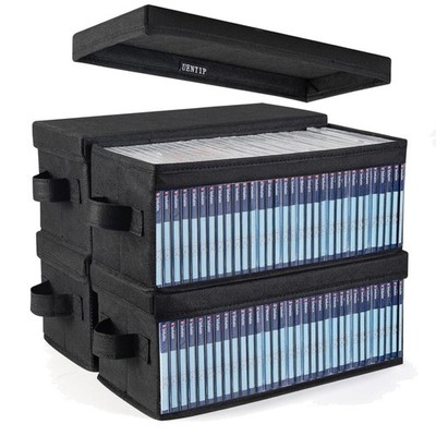 CD Aufbewahrungsbox Stoff schwarz  transportabel 4er Pack