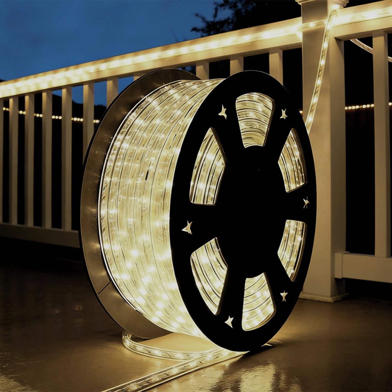 100Ft Warm White LED Rope Lights, 110v Waterproof Indoor/Outdoor String Light...