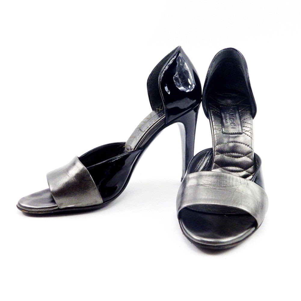 GUCCI Sandals #34 Half Black x Silver Ladies Brand High Brand Vintage