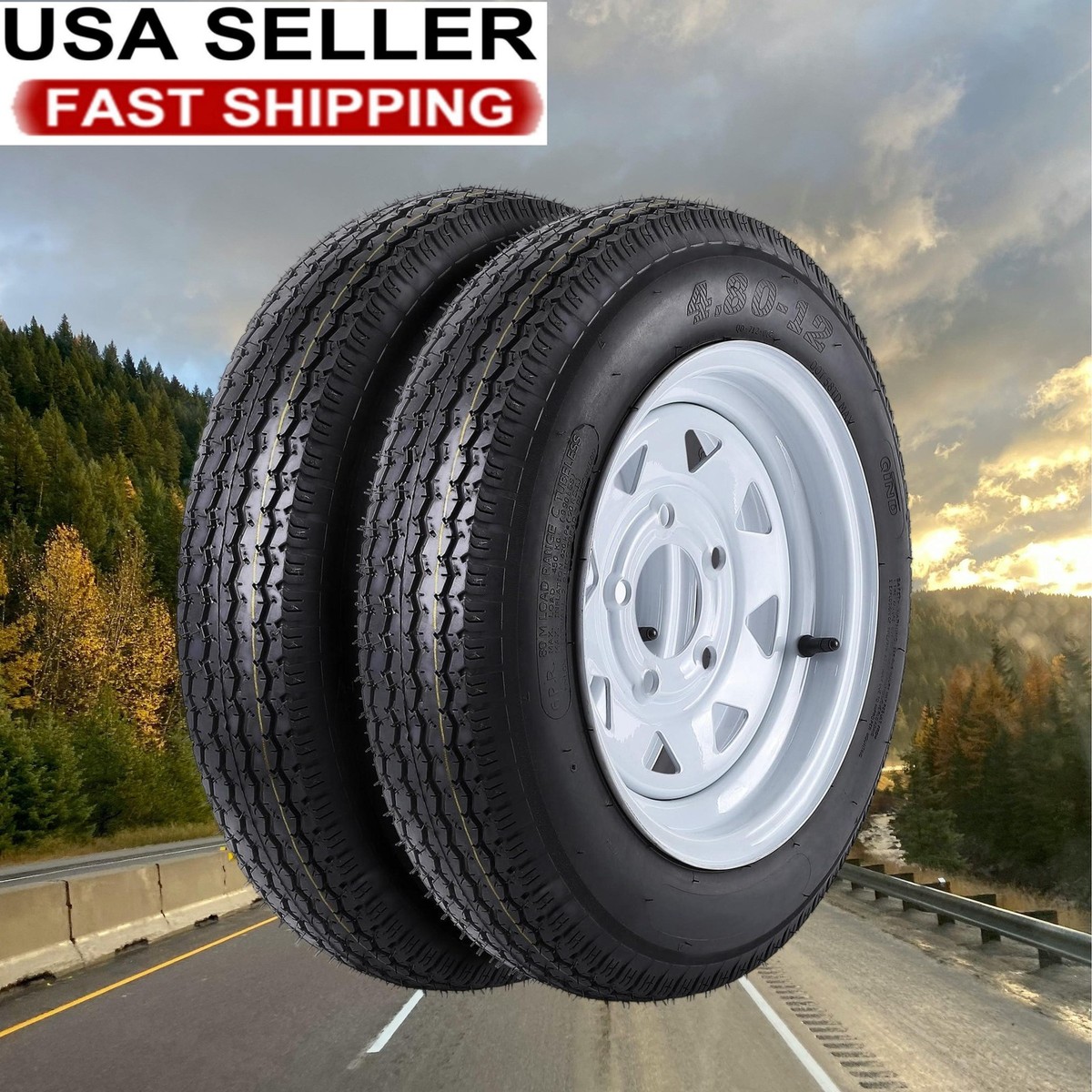 Euker 2-Pack 4.80-12 Trailer Tires & Wheels - 12" Rims, 5 Lug On 4.5" - 6PR Load C
